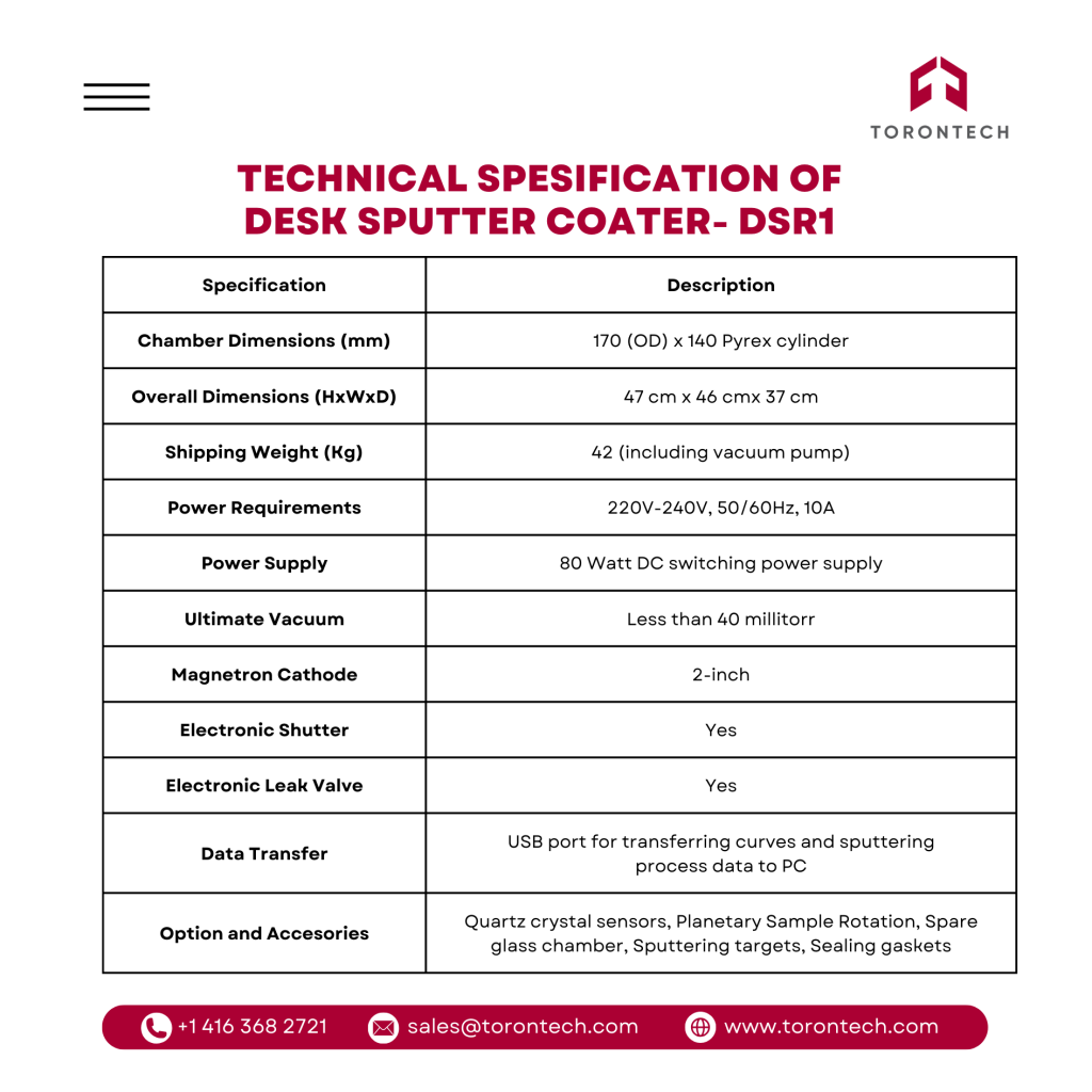 Technical Spesification of Desk Sputter Coater - DSR1